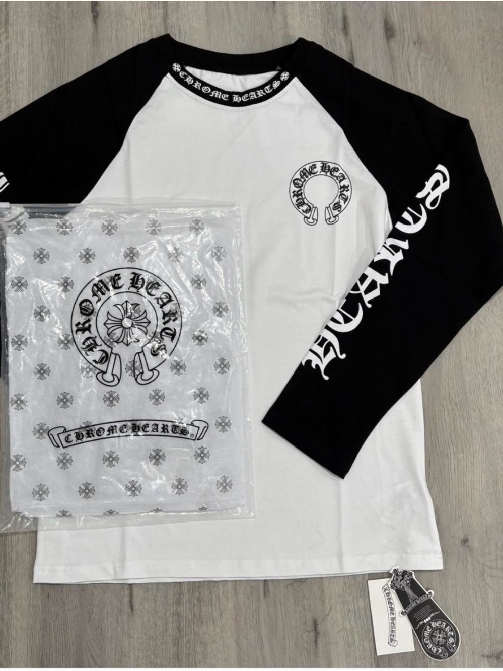 Chrome Hearts Black & White Raglan Long Sleeve Top